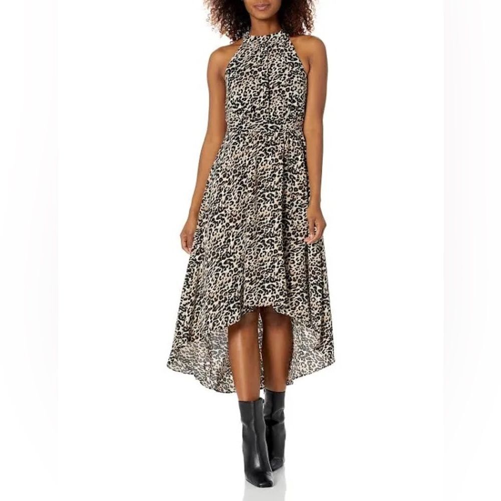 Vince Camuto Dress Women's 12 Cheetah‎ Print Sleeveless Halter High-Low Midi NWT